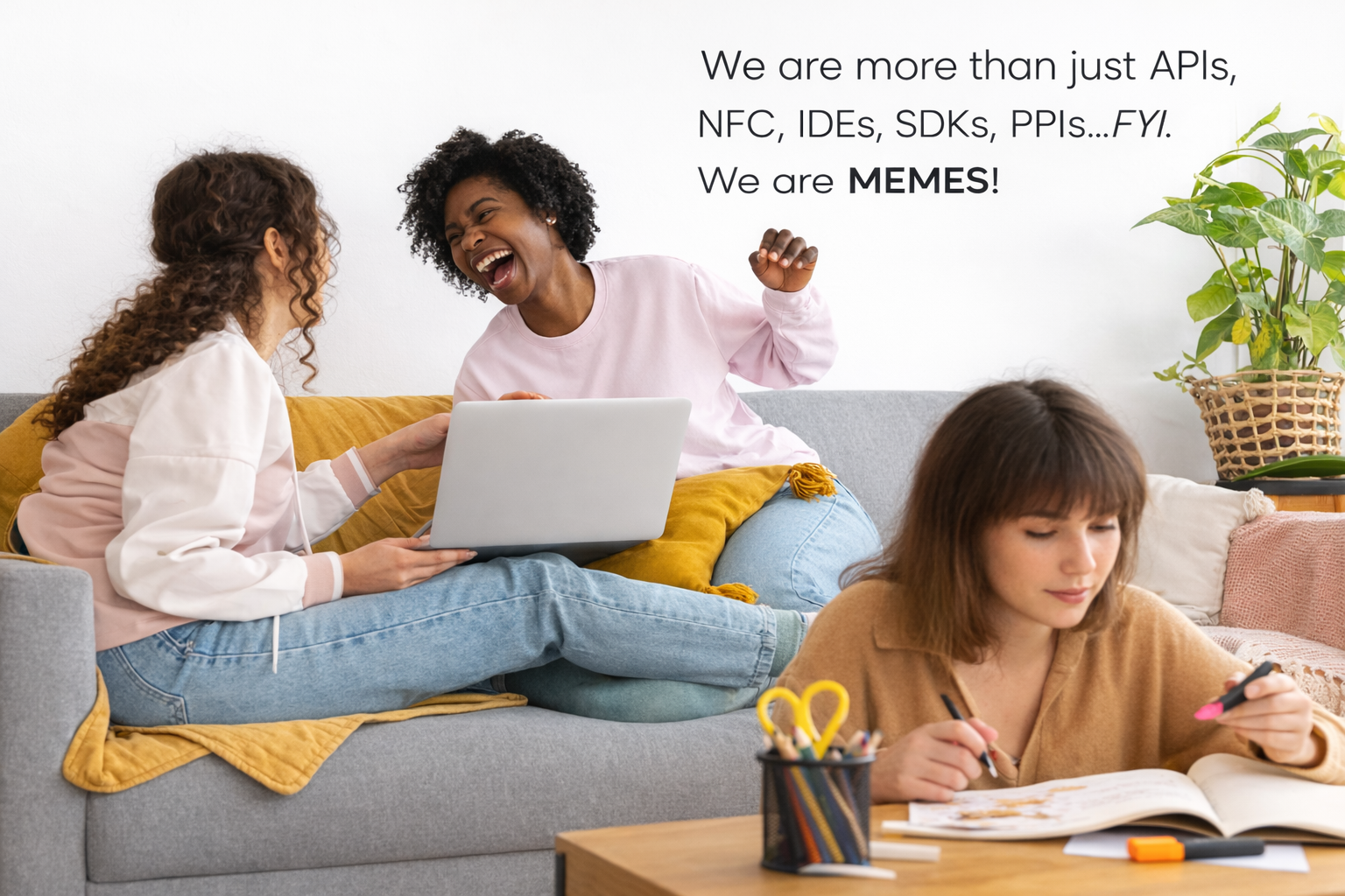 Having fun with friends and computers on the couch